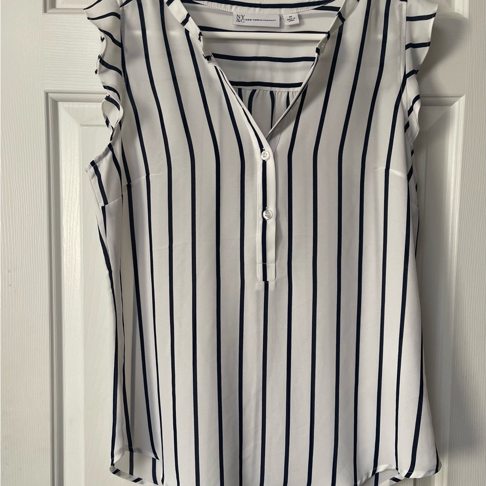 NY Collection Black and White Striped Blouse